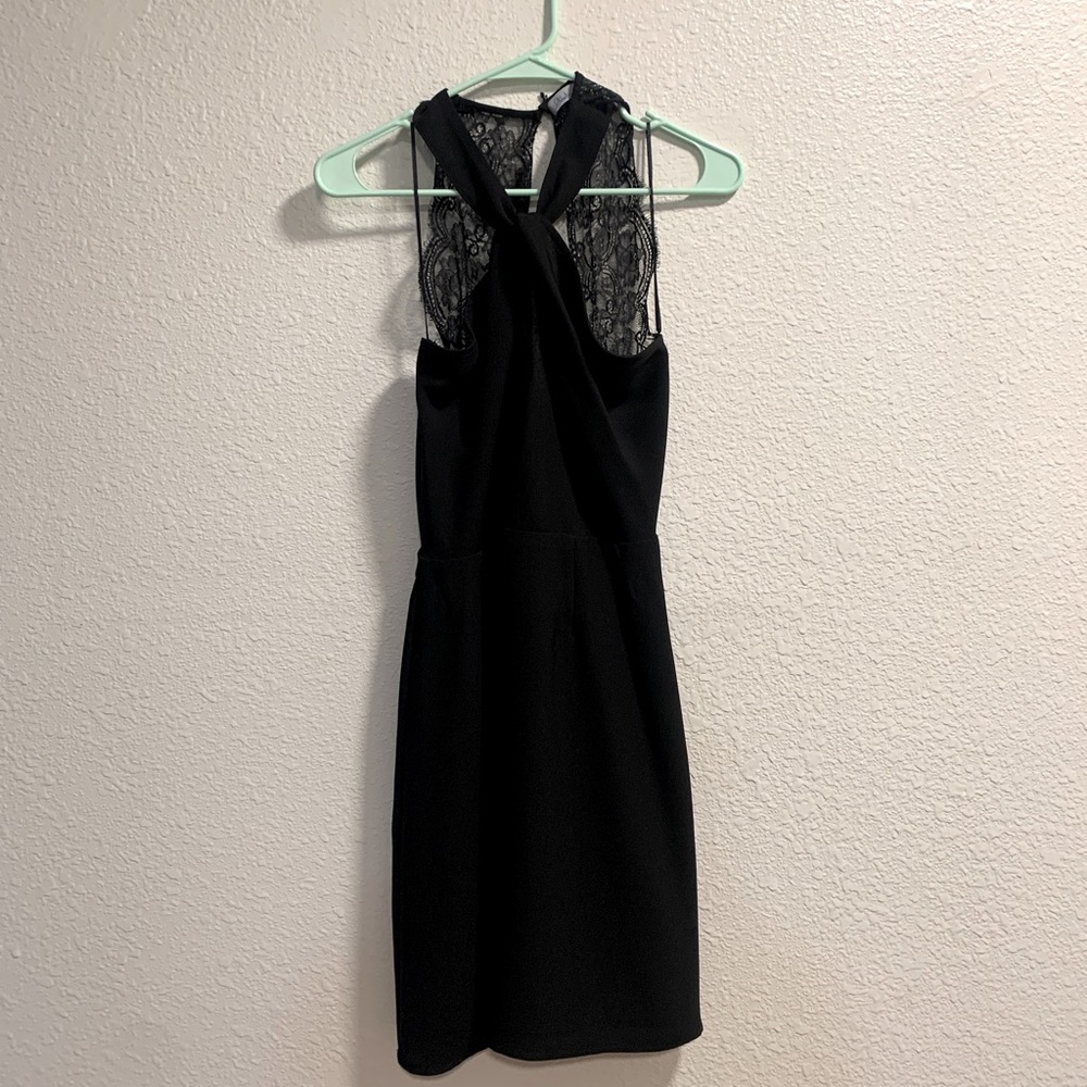 High Neck Lace Back Mini Dress